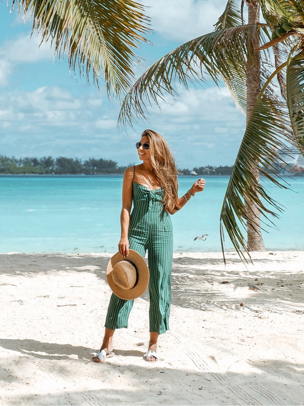 Faithfull The Brand Green Striped Wide-Leg Jumpsuit